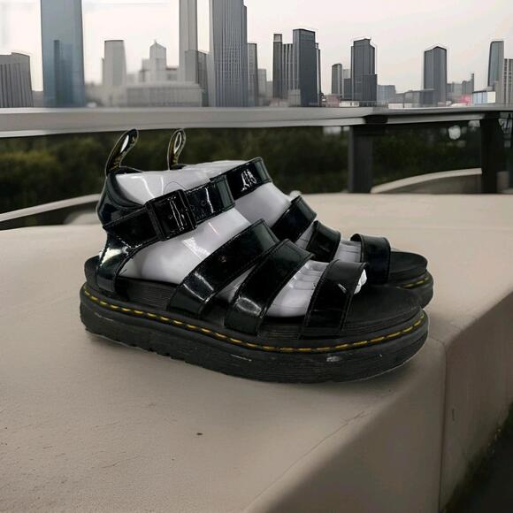 Dr. Martens Blaire Black Patent Leather Shoes US 9 Gladiator Platform Sandals - Picture 1 of 13